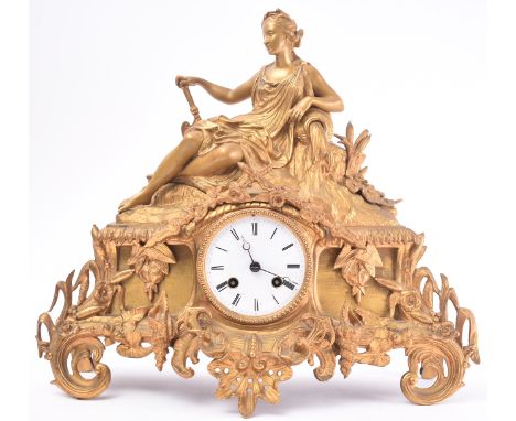 Baschet Baullier, Paris - a mid 19th century continental French gilt ormolu mantle clock. The clock with a classical style fi