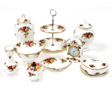 A group of Royal Crown Derby Old Country Rose pattern wares, to include a two tier cake stand, 26cm high, heart shaped lidded