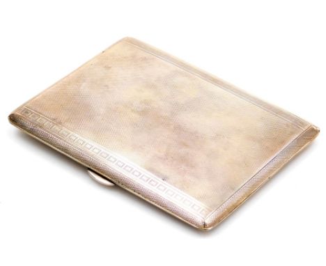 An Elizabeth II silver cigarette case, with engine turned decoration, the interior with presentation engraving C.P.O.B., 22.6