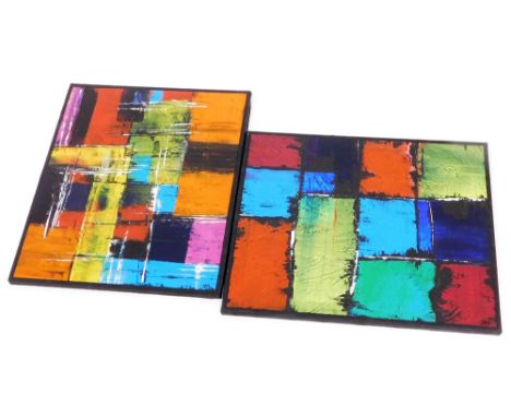 Jay (21stC School). Ceramic Tiles, acrylic on canvas, signed and dated 2020, 50cm x 61cm, and Abstract Tiles, acrylic on canv