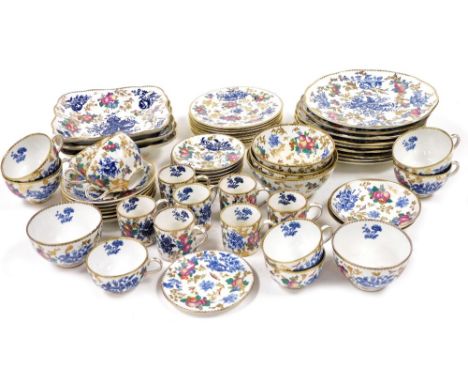 A 19thC Booths pottery part dinner, tea and coffee service, decorated in the blue Pine Cone pattern and polychrome decorated 