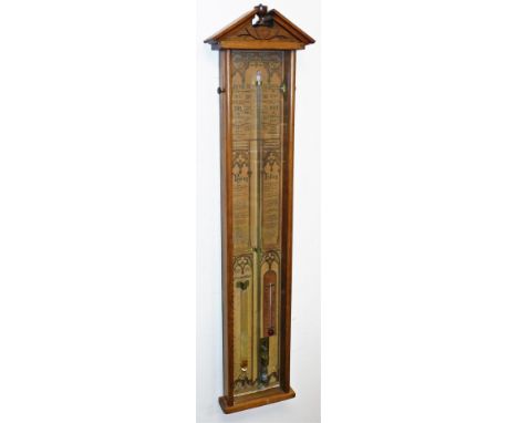 An early 20thC Admiral Fitzroy oak cased barometer, with thermometer and atmosphere pressure gauge, the case of plain rectang