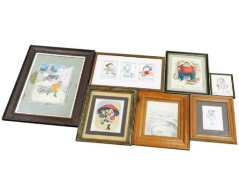 Various pictures and prints, to include after John Hassall, Pip-Pip, print, 26cm x 19cm, The Probable Effects of Good Living 