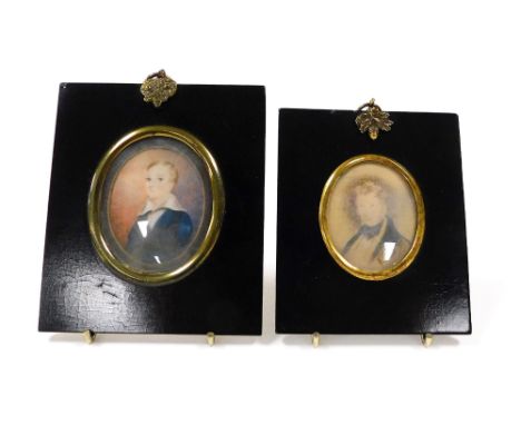 An early 19thC portrait miniature, charcoal study of a gentleman, head and shoulders, 5.5cm x 4.5cm, and a watercolour miniat