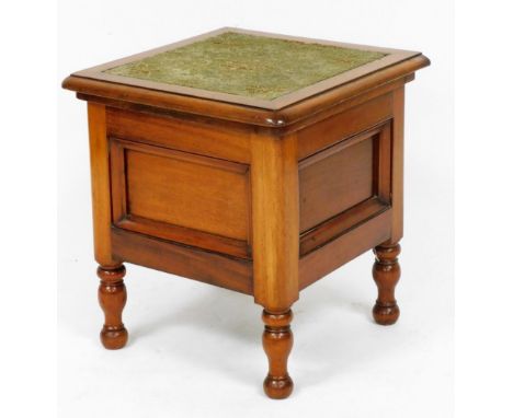 A Victorian walnut commode, with a wool work set hinged lid, opening to reveal a fitted interior, raised on turned legs, 50cm