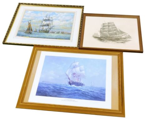D. E. Beer. Portsmouth, watercolour, 36cm x 5cm, after Rex Philips, HMS Warrior, signed limited edition print 587/650, 37cm x