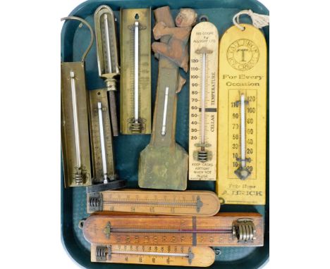 Victorian and later thermometers, including two advertising Ind Coope and Allsopp Limited, and Tate Bros ice cream, a S Maw S