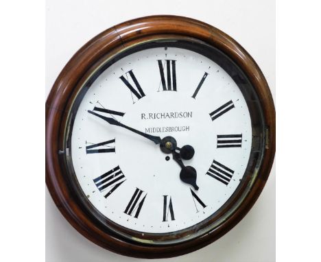A Victorian mahogany cased wall clock, the painted Roman numeric dial for R. Richardson Middlesbrough, fusee movement, key wi