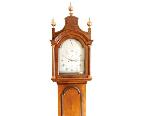 An early 19thC mahogany longcase clock by T Oliver London, the break arch silvered dial with chapter ring bearing Roman and A