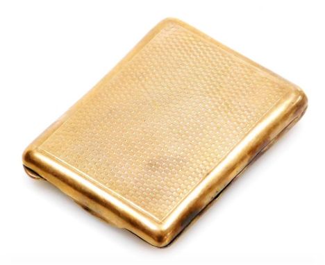 A George V 9ct gold matchbox case, with engine turned decoration, Cohen and Charles, London 1922, 26.3g, 5.5cm x 4.5cm.  