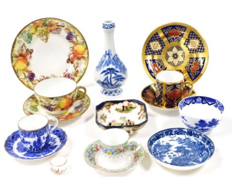 A group of late 18thC and later porcelain, including a Caughley Salopian blue and white saucer, Royal Worcester fluted demita