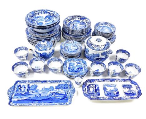 A Copeland Spode blue and white Italian pattern part dinner and tea service, comprising a vegetable tureen and cover, ten din