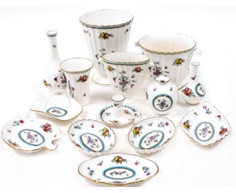 Spode porcelain vases and jardinieres, decorated in the Trapnell pattern, together with an ornamental basket, leaf shaped dis