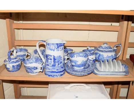 MIXED LOT COPELAND SPODE BLUE ITALIAN TEA AND TABLE WARES