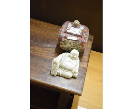 HARDSTONE MODEL BUDDHA, TOGETHER WITH A SMALL CLOISONNE BOX