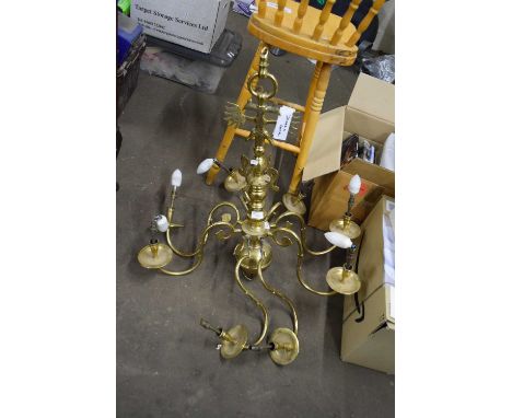 20TH CENTURY BRASS EIGHT-BRANCH CHANDELIER WITH DOUBLE EAGLE HEAD DECORATION