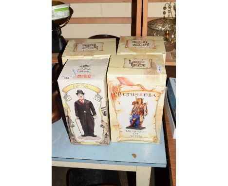 THREE LEGENDS AND DREAMS FIGURES WITH BOXES TOGETHER WITH A FURTHER CHARLIE CHAPLIN FIGURE