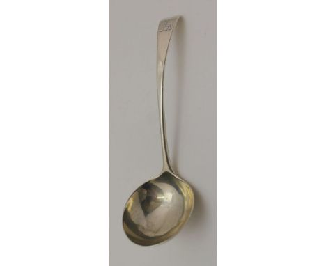 THOMAS WALLIS, AN 18TH CENTURY SILVER SAUCE LADLE, London 1769, the handle with engraved stag crest; 47gCondition report: Som