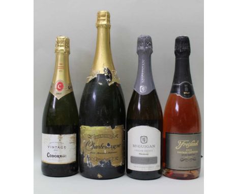 A Magnum of Charlemangne Sparking Wine, 1 bottle Sparkling Spanish Cava, 2 bottles Sparkling Chardonnay S E Australia, 1 bott