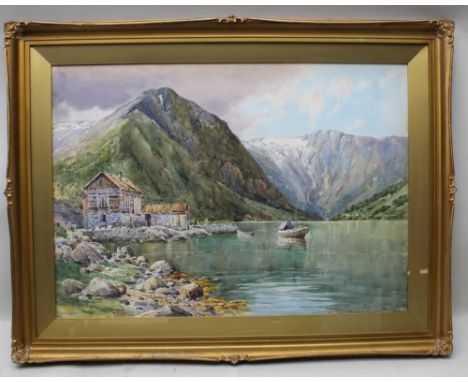 FRED R FITZGERALD (1869-1944) A late 19th/early 20th century watercolour study Balholm Sesse Fjord, Norway, with dwelling, fi
