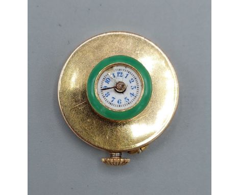 A yellow metal and enamel button hole watch 
