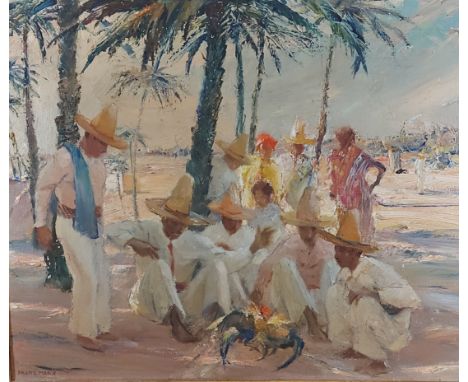 Franz Marx, figures beneath palm trees, oil on canvas, signed, 43cms x 53cms 