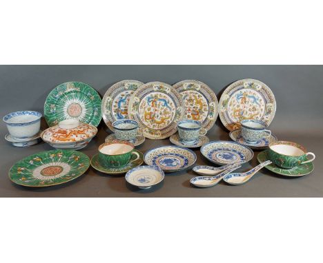 A collection of Chinese ceramics to include plates, cups and saucers and dishes 