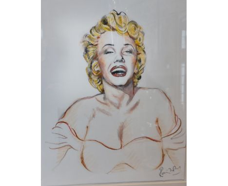 Ronnie Wood, portrait of Marilyn Munroe, pastel and crayon, signed, 48cms x 35cms 