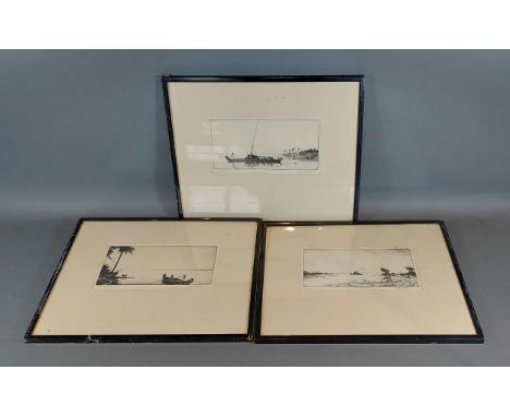 Charles William Cain, Sandbanks On The Tigris, etching, together with two others, Three Men In A Mashoof and another, 11cms x