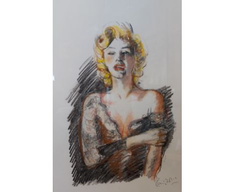 Ronnie Wood, portrait of Marilyn Munroe, Charcoal and pastel on paper signed, 48cms x 35cms 