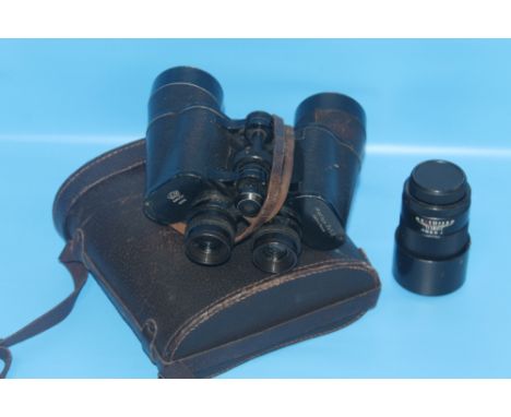 A CASED PAIR OF MARLUX BINOCULARS TOGETHER WITH  A CASED NONNTEP-37A LENS