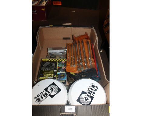 A BOX OF ASSORTED TOOLS ETC