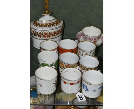 A COLLECTION OF LATE 18TH AND EARLY 19TH CENTURY ENGLISH PORCELAIN COFFEE CANS, TEA BOWL AND SAUCER AND AN OVAL SUCRIER AND C