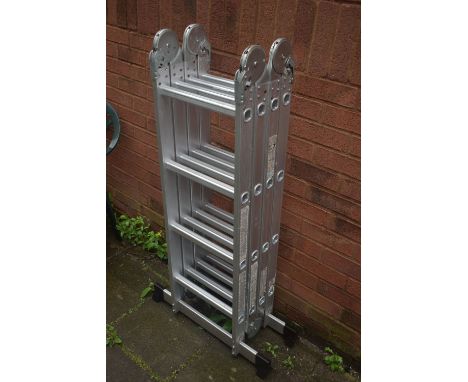 AN ALUMINIUM FOLDING MULTI-PURPOSE LADDER, straight ladder length 463cm