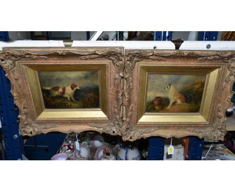 J. LANGLOIS (c1855-1904) TWO OILS ON CANVAS DEPICTING WORKING DOGS, the first depicts a young Spaniel preparing to hunt game 