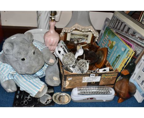 ONE BOX AND LOOSE MISCELLANEOUS SUNDRIES, to include two framed watercolours signed by Simon Powell entitled 'Lichfield Cathe