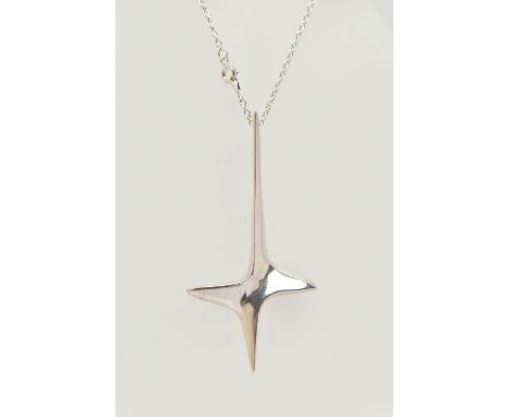 A SILVER 'IVAN TARRATT' PENDANT DESIGNED BY ERNEST A. BLYTH, of modernist cross design, suspended from a belcher link chain, 