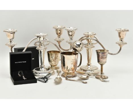 ASSORTED SILVER AND WHITE METAL ITEMS, to include a single silver fiddle pattern fish knife, hallmarked 'Josiah Williams &amp