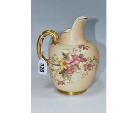 A ROYAL WORCESTER LARGE FLATBACK JUG, the blush ivory jug printed and tinted with sprays of flowers, model no 1094, bearing g