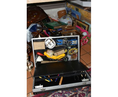 THREE BOXES OF ASSORTED MISCELLANEOUS SUNDRIES AND LOOSE to include two copper jugs and basin, a variety of framed pictures i