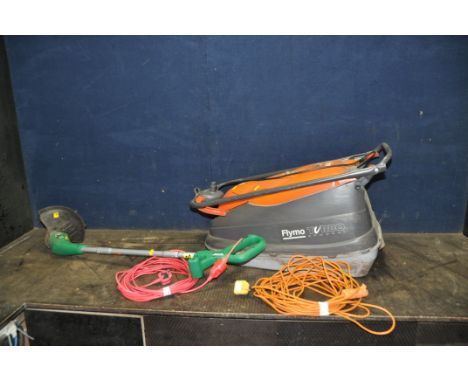 A FLYMO TURBO COMPACT 330 LAWN MOWER and a Qualcast Strimmer (both PAT pass and working)
