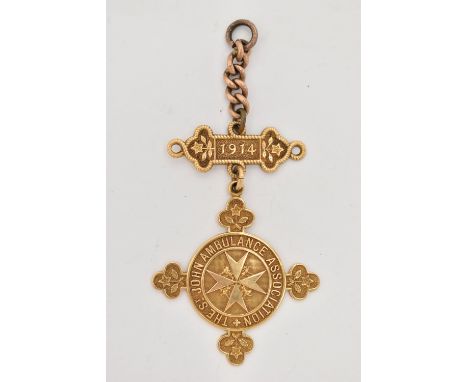 AN 18CT GOLD ST.JOHN AMBULANCE FOB MEDAL, the fob inscribed 'The St John Ambulance Association', engraved to the reverse '148