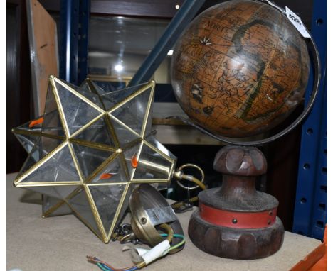 A VINTAGE SPANISH TABLE GLOBE, and a modern glass ceiling light shade in the form of a star (2) (Condition Report: light unte