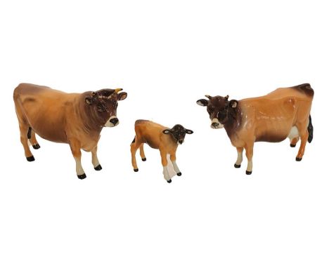 Bull Ch. ''Dunsley Coy Boy'', model No. 1422, Cow Ch. ''Newton Tinkle'', model No. 1345 and Calf, model No. 1249D, all light 