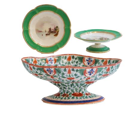 A pair of Capodimonte reticulated vases and covers, a pair of Copeland tazzas, a 19th century Staffordshire footed bowl, a bl