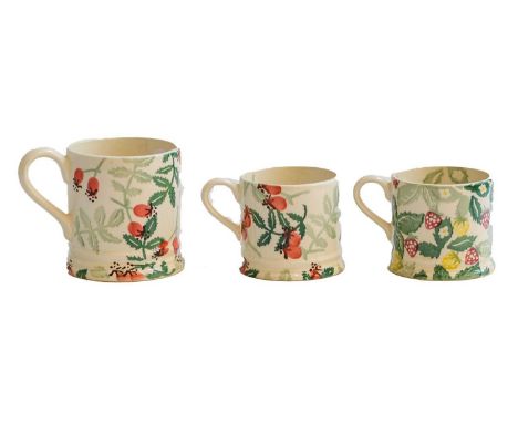 Emma Bridgewater, eight various small size cups in various designs, including discontinued version of Sweet Pea, and a large 