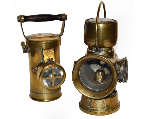Two brass inspection lamps, one stamped "The Ceag Inspection Lamp" "Ceag Inspection Lamp Factory Dept. Cert. No.34", the othe