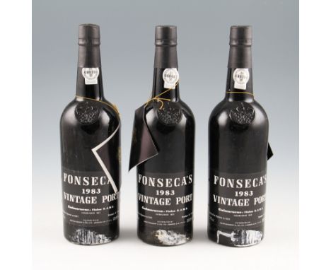 Fonseca Vintage Port 1983. Excellent labels & capsules. 3 bottles.