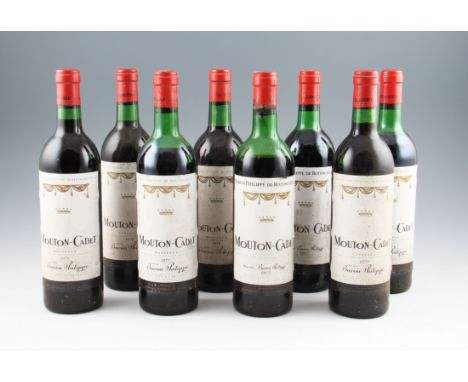 Rothschild Mouton Cadet. 8 bottles. 4 x 1977 vintage, 1 low shoulder, 1 mid shoulder, 1 top shoulder & 1 very top shoulder, s