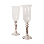 A PAIR OF GEORGE II STYLE SILVER PLATED STORM LIGHTS